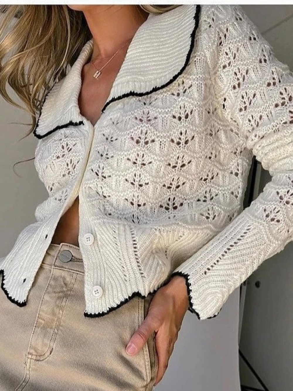Shop Stevie Scalloped Collar Cardigan in White